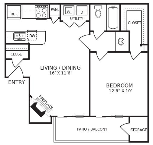 the floor plan for a two bedroom apartment at The Hudson