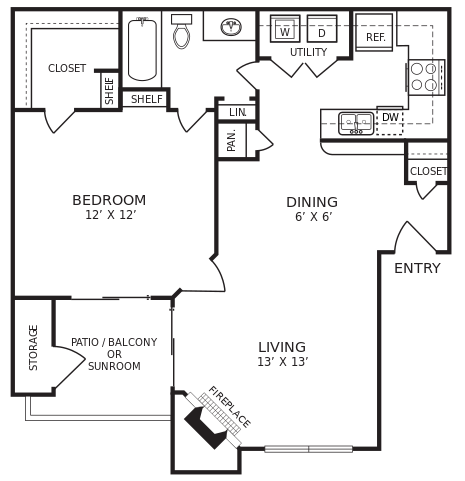 the floor plan for a two bedroom apartment at The Hudson