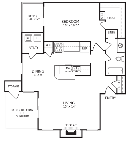 the floor plan for a two bedroom apartment at The Hudson