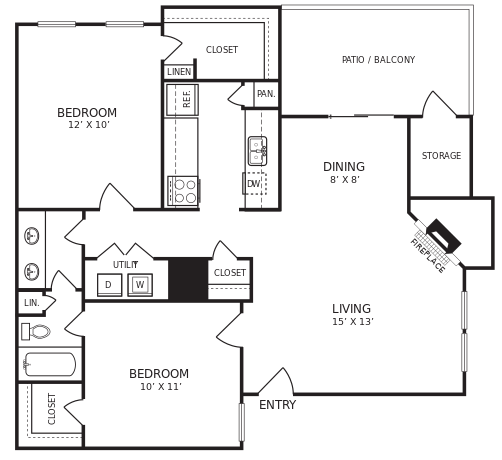 the floor plan for a two bedroom apartment at The Hudson