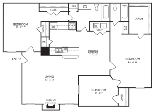 the floor plan for a two bedroom apartment at The Hudson